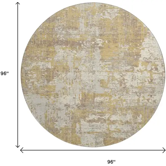 8' Gold Taupe And Beige Abstract Washable Round Rug With UV Protection Photo 9