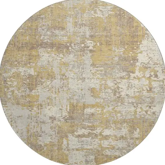 8' Gold Taupe And Beige Abstract Washable Round Rug With UV Protection Photo 2