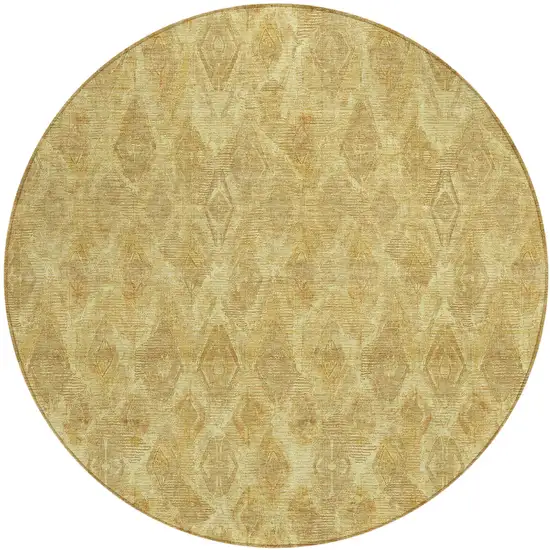 8' Gold Taupe And Beige Round Geometric Washable Indoor Outdoor Area Rug Photo 2