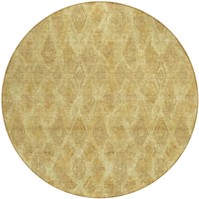 8' Gold Taupe And Beige Round Geometric Washable Indoor Outdoor Area Rug Photo 2
