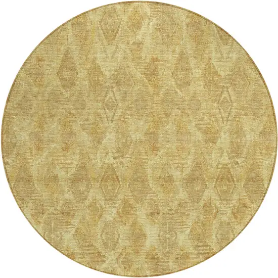 8' Gold Taupe And Beige Round Geometric Washable Indoor Outdoor Area Rug Photo 2