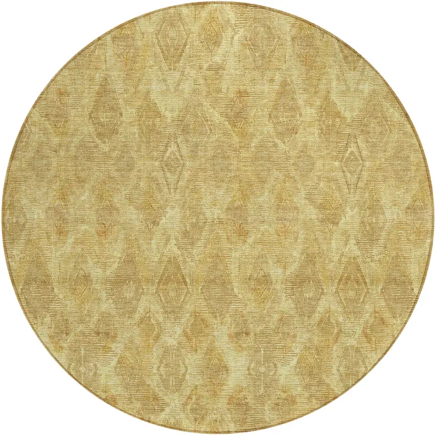 8' Gold Taupe And Beige Round Geometric Washable Indoor Outdoor Area Rug Photo 2