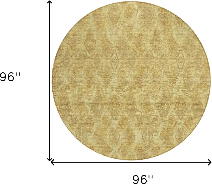 8' Gold Taupe And Beige Round Geometric Washable Indoor Outdoor Area Rug Photo 3