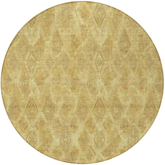 8' Gold Taupe And Beige Round Geometric Washable Indoor Outdoor Area Rug Photo 5
