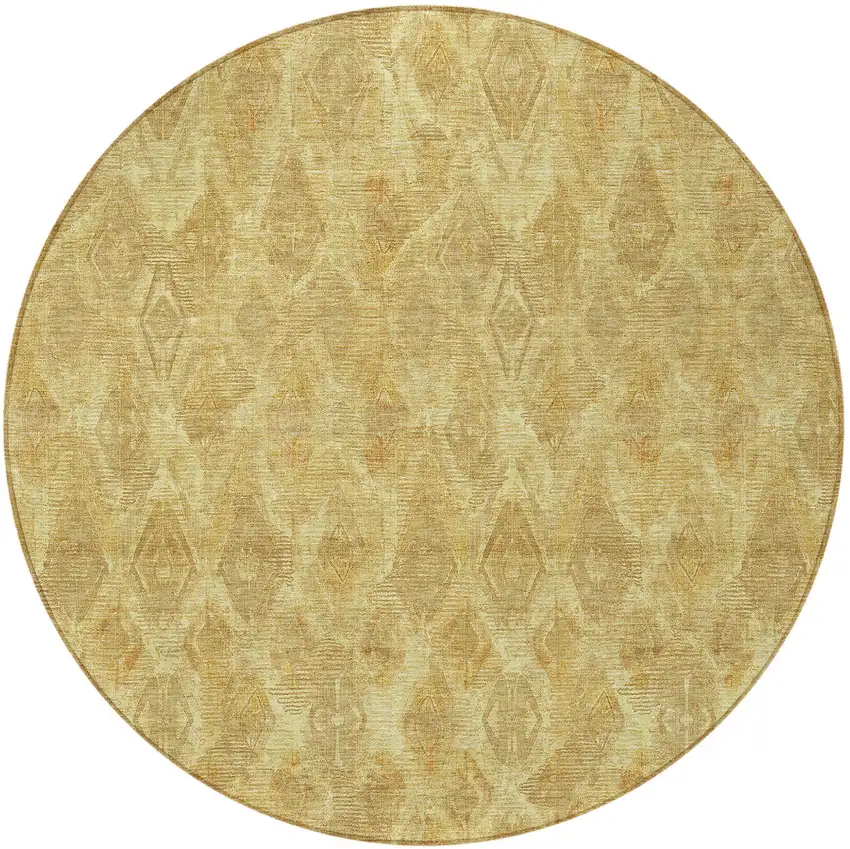 8' Gold Taupe And Beige Round Geometric Washable Indoor Outdoor Area Rug Photo 5