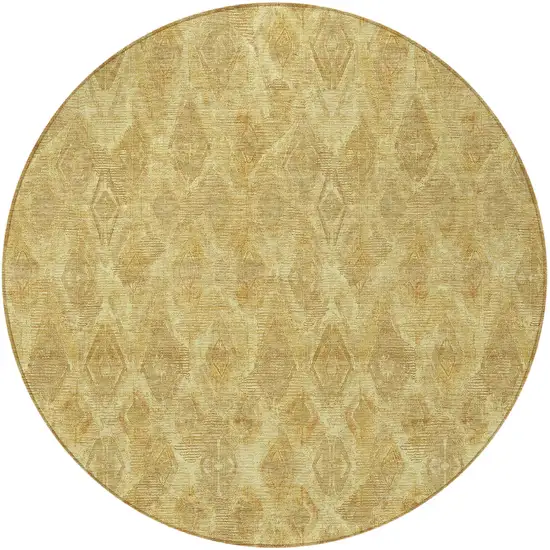 8' Gold Taupe And Beige Round Geometric Washable Indoor Outdoor Area Rug Photo 5
