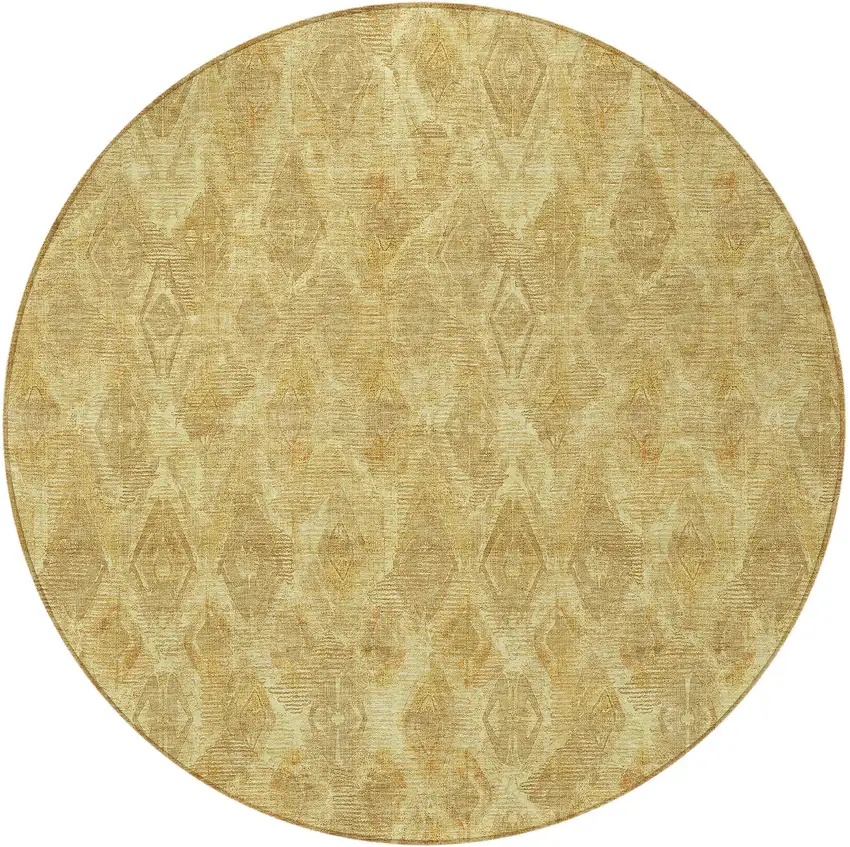 8' Gold Taupe And Beige Round Geometric Washable Indoor Outdoor Area Rug Photo 5