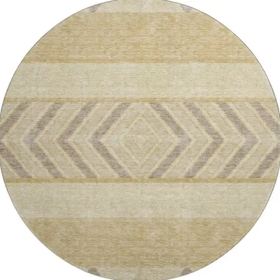 8' Gold Taupe And Beige Southwestern Washable Round Rug With UV Protection Photo 2