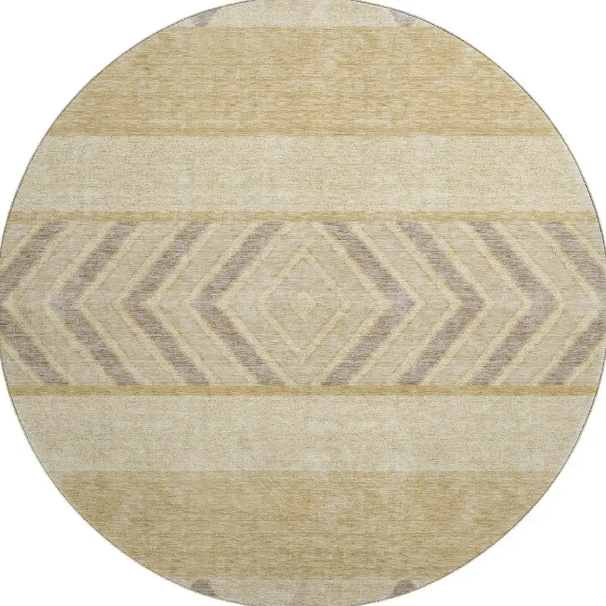 8' Gold Taupe And Beige Southwestern Washable Round Rug With UV Protection Photo 2