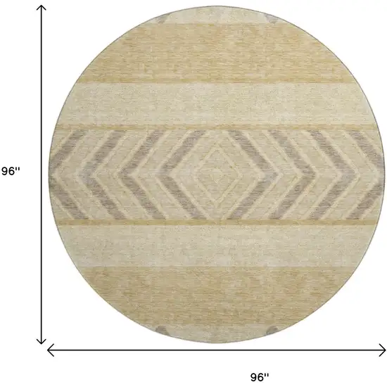 8' Gold Taupe And Beige Southwestern Washable Round Rug With UV Protection Photo 9