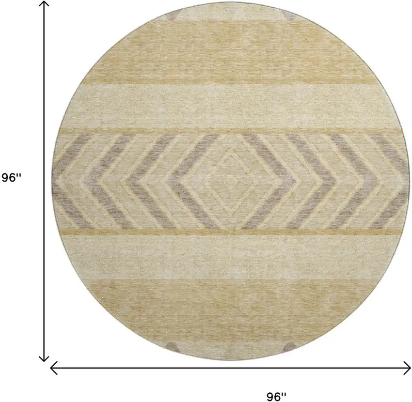 8' Gold Taupe And Beige Southwestern Washable Round Rug With UV Protection Photo 9