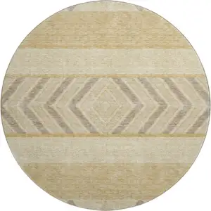 Photo of 8' Gold Taupe And Beige Southwestern Washable Round Rug With UV Protection