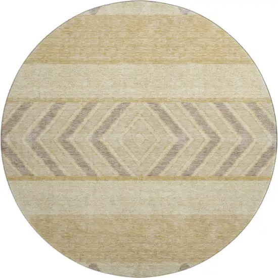 8' Gold Taupe And Beige Southwestern Washable Round Rug With UV Protection Photo 1