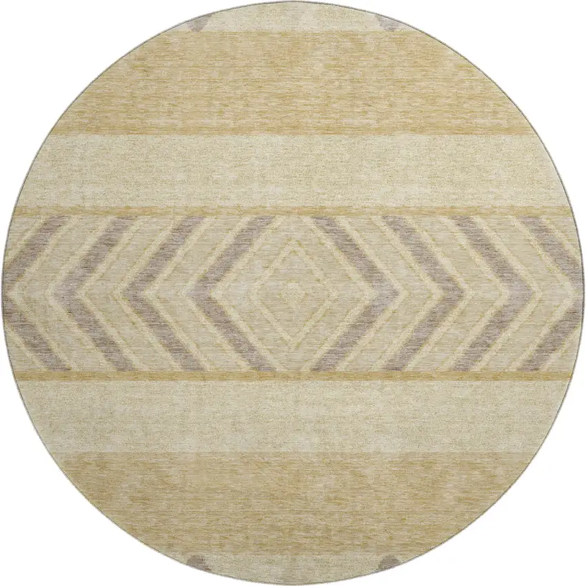 8' Gold Taupe And Beige Southwestern Washable Round Rug With UV Protection Photo 1