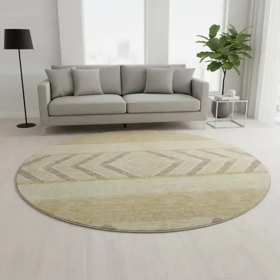 8' Gold Taupe And Beige Southwestern Washable Round Rug With UV Protection Photo 2