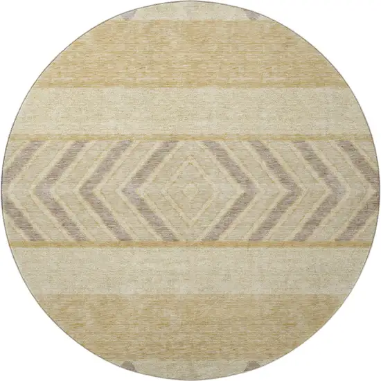 8' Gold Taupe And Beige Southwestern Washable Round Rug With UV Protection Photo 3