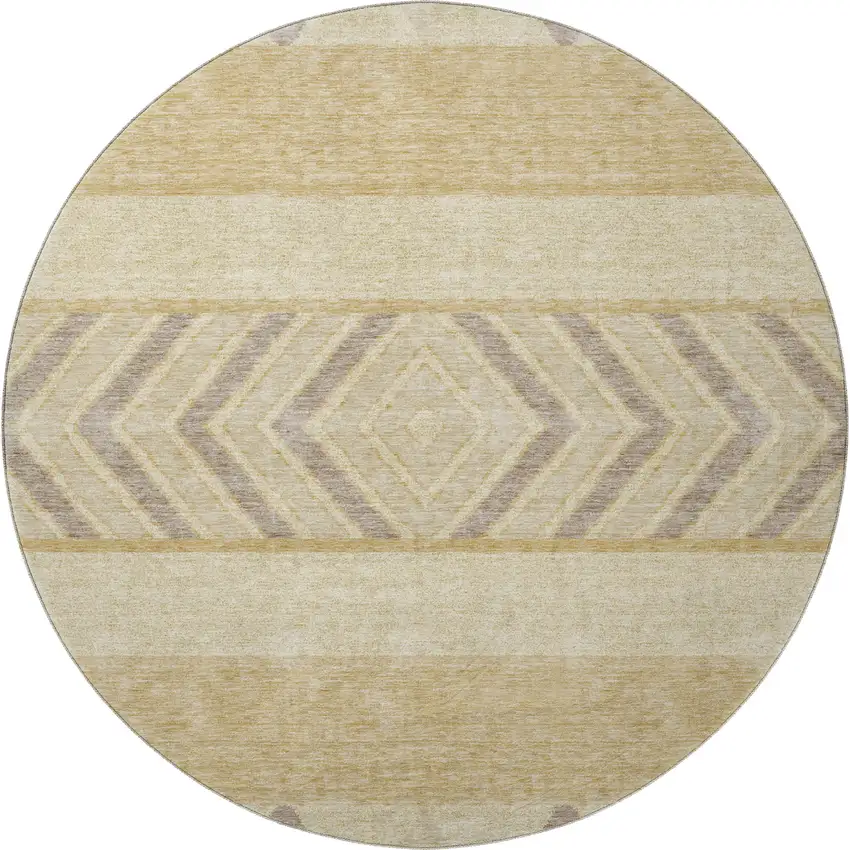 8' Gold Taupe And Beige Southwestern Washable Round Rug With UV Protection Photo 3