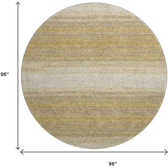 8' Gold Taupe And Ivory Striped Washable Round Rug With UV Protection Photo 9