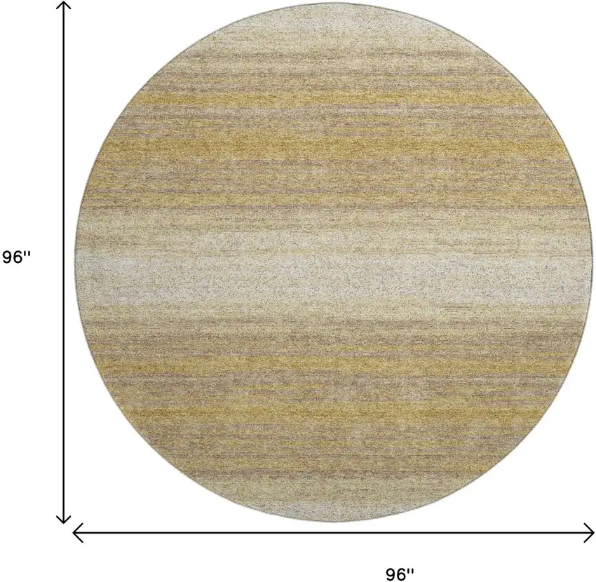 8' Gold Taupe And Ivory Striped Washable Round Rug With UV Protection Photo 9