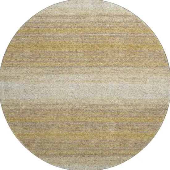 8' Gold Taupe And Ivory Striped Washable Round Rug With UV Protection Photo 3