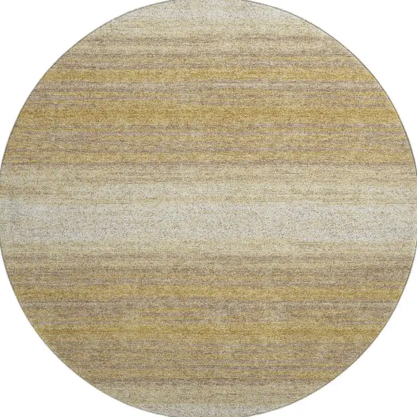 8' Gold Taupe And Ivory Striped Washable Round Rug With UV Protection Photo 3