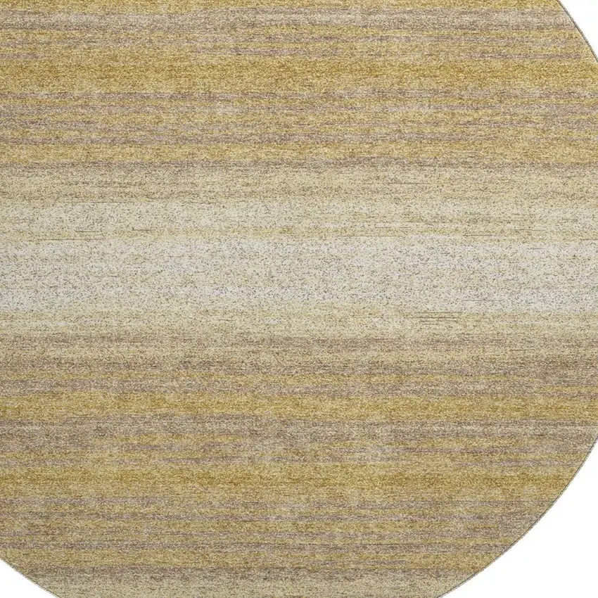 8' Gold Taupe And Ivory Striped Washable Round Rug With UV Protection Photo 2