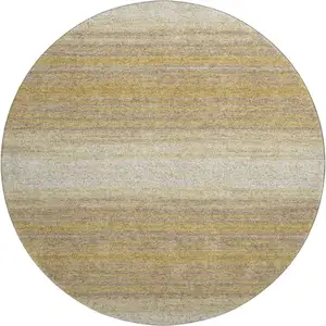 Photo of 8' Gold Taupe And Ivory Striped Washable Round Rug With UV Protection