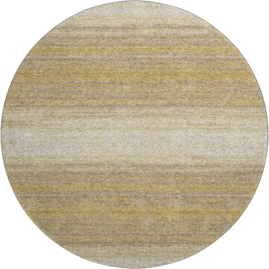 8' Gold Taupe And Ivory Striped Washable Round Rug With UV Protection Photo 1