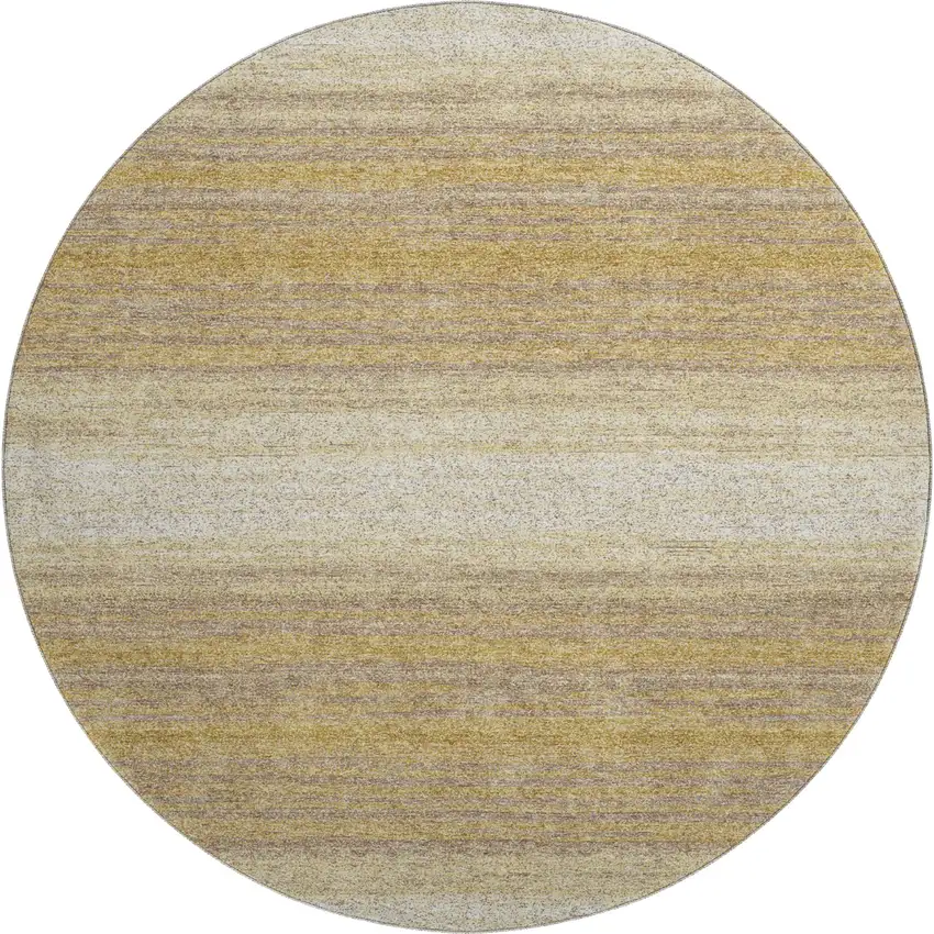 8' Gold Taupe And Ivory Striped Washable Round Rug With UV Protection Photo 1