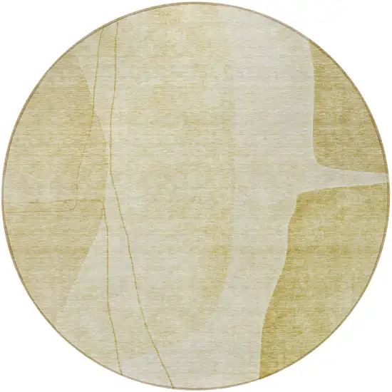 8' Gold Wheat And Beige Round Abstract Washable Indoor Outdoor Area Rug Photo 5