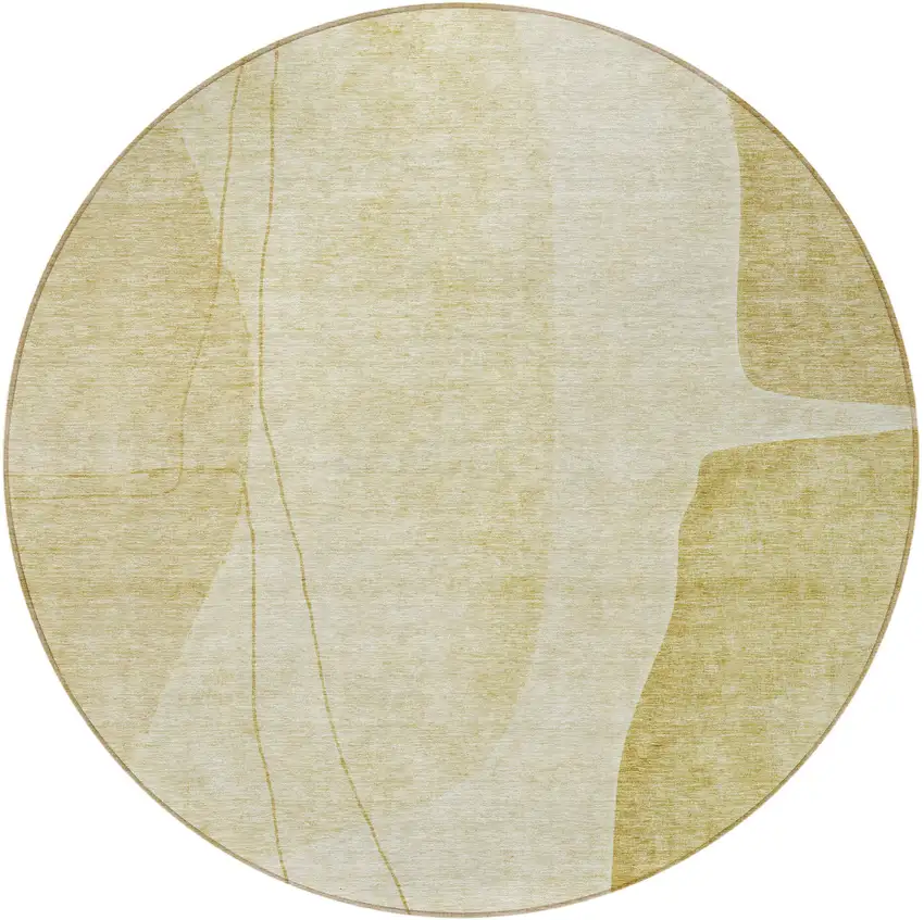 8' Gold Wheat And Beige Round Abstract Washable Indoor Outdoor Area Rug Photo 5