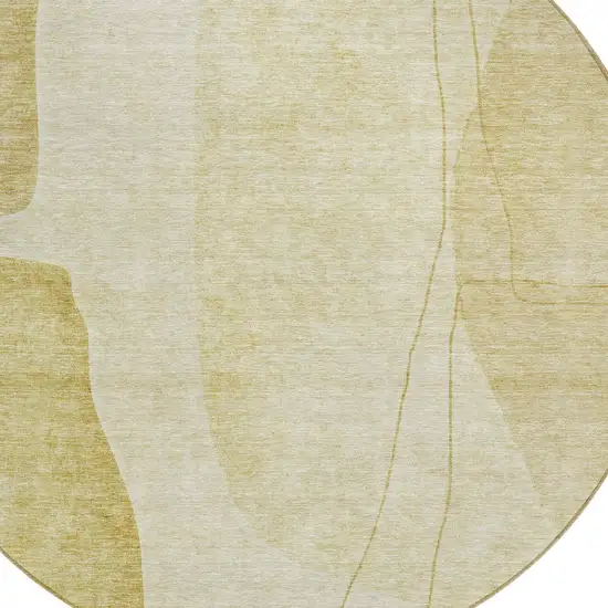 8' Gold Wheat And Beige Round Abstract Washable Indoor Outdoor Area Rug Photo 4