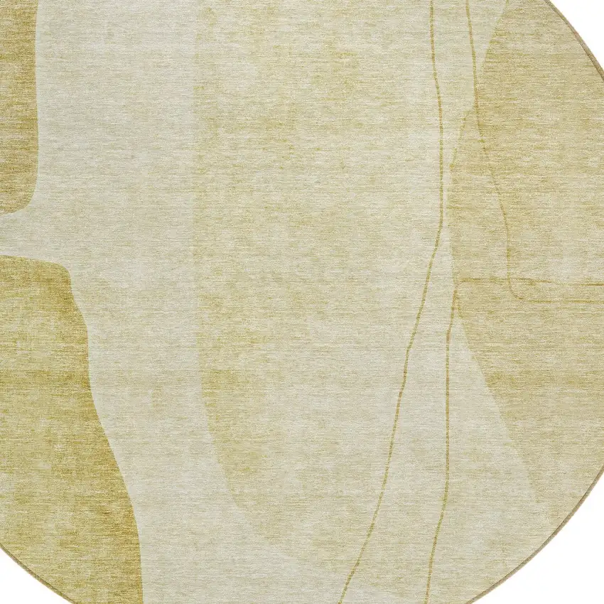 8' Gold Wheat And Beige Round Abstract Washable Indoor Outdoor Area Rug Photo 4