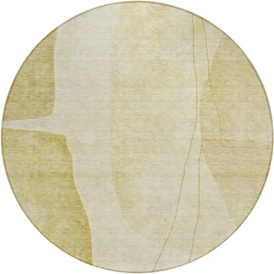 8' Gold Wheat And Beige Round Abstract Washable Indoor Outdoor Area Rug Photo 1