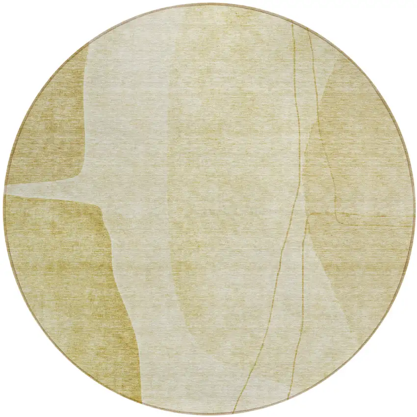 8' Gold Wheat And Beige Round Abstract Washable Indoor Outdoor Area Rug Photo 1