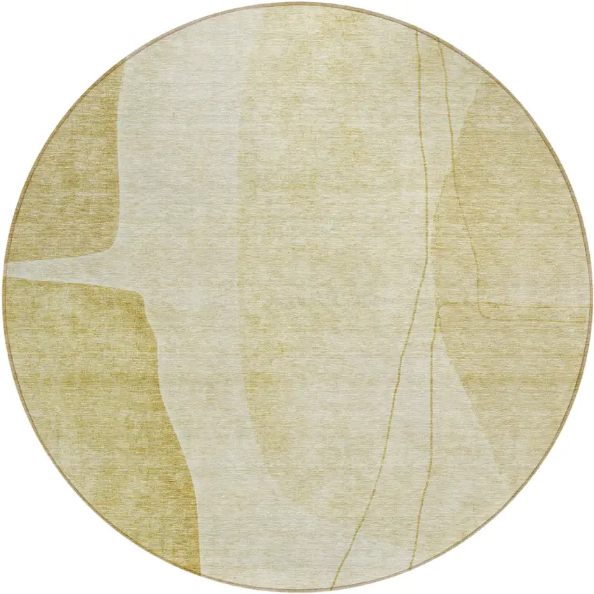 8' Gold Wheat And Beige Round Abstract Washable Indoor Outdoor Area Rug Photo 1