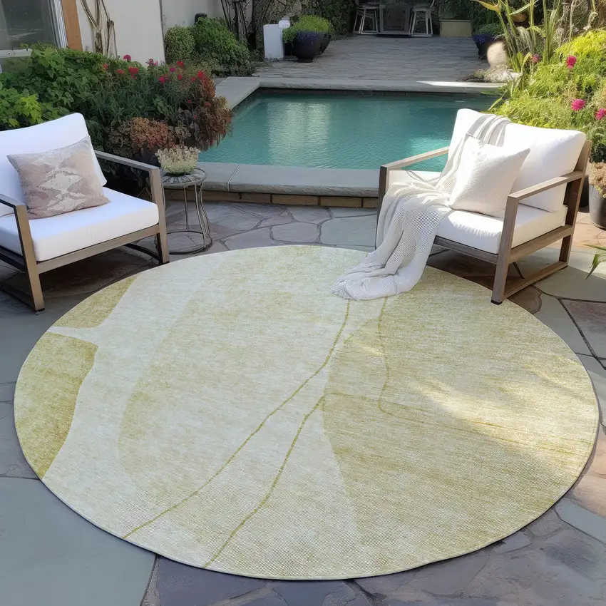 8' Gold Wheat And Beige Round Abstract Washable Indoor Outdoor Area Rug Photo 6