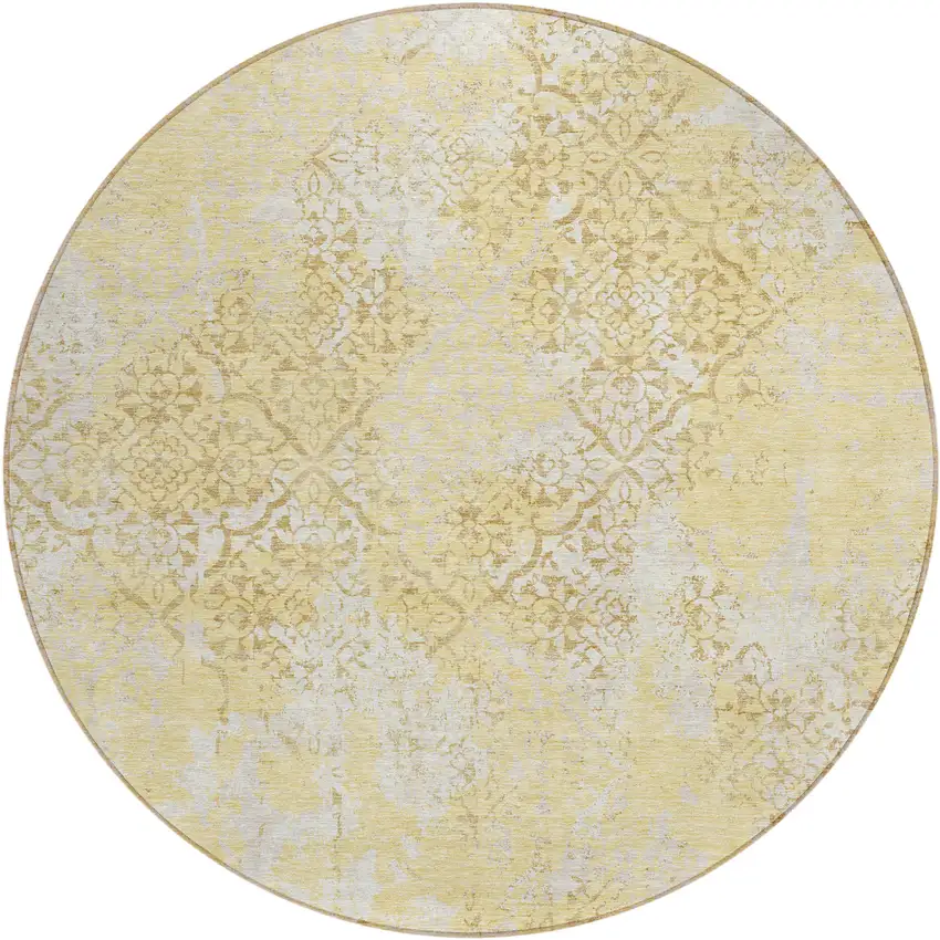 8' Gold Wheat And Beige Round Floral Washable Indoor Outdoor Area Rug Photo 2