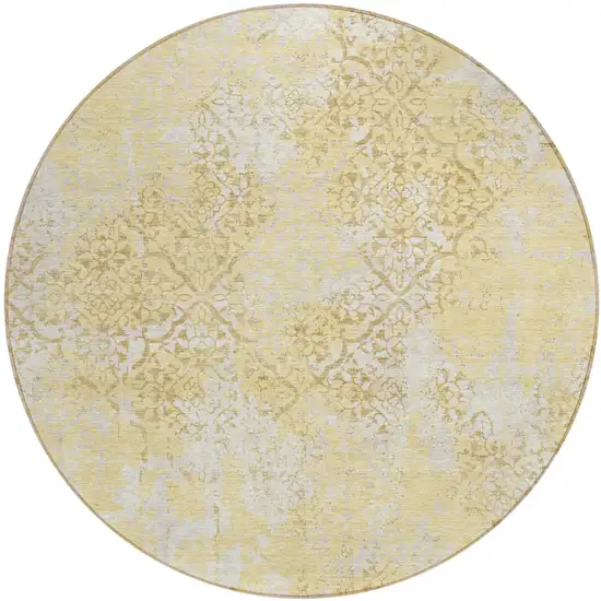 8' Gold Wheat And Beige Round Floral Washable Indoor Outdoor Area Rug Photo 2