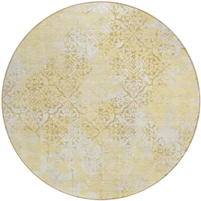 8' Gold Wheat And Beige Round Floral Washable Indoor Outdoor Area Rug Photo 2