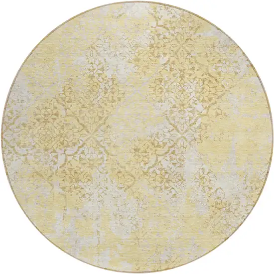 8' Gold Wheat And Beige Round Floral Washable Indoor Outdoor Area Rug Photo 2