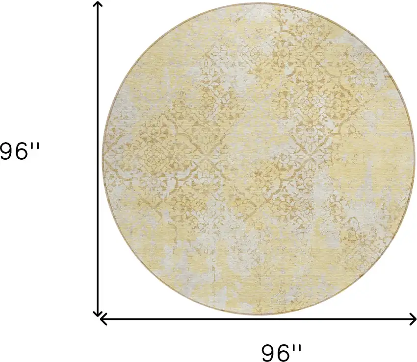 8' Gold Wheat And Beige Round Floral Washable Indoor Outdoor Area Rug Photo 8