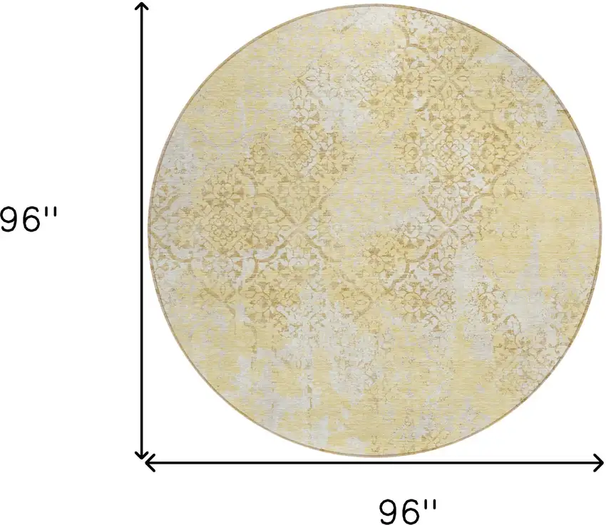 8' Gold Wheat And Beige Round Floral Washable Indoor Outdoor Area Rug Photo 8