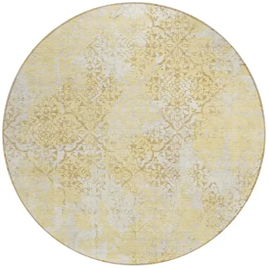 8' Gold Wheat And Beige Round Floral Washable Indoor Outdoor Area Rug Photo 5
