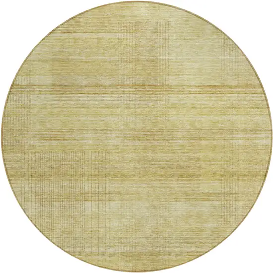 8' Gold Wheat And Beige Round Striped Washable Indoor Outdoor Area Rug Photo 2