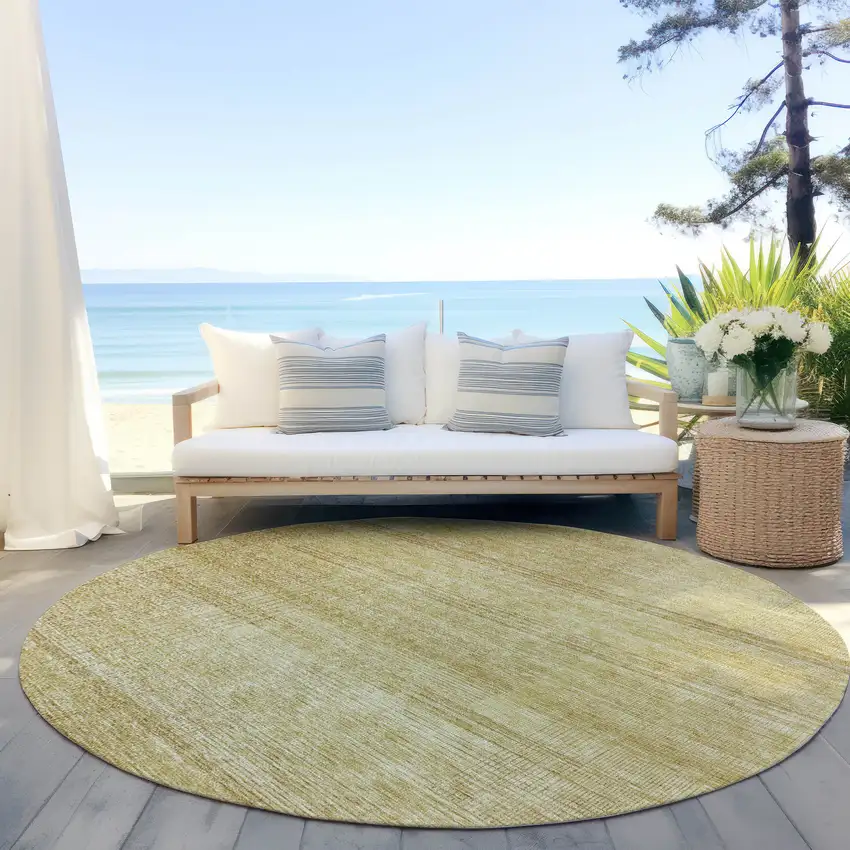 8' Gold Wheat And Beige Round Striped Washable Indoor Outdoor Area Rug Photo 6