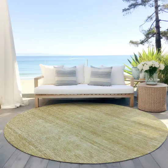 8' Gold Wheat And Beige Round Striped Washable Indoor Outdoor Area Rug Photo 6