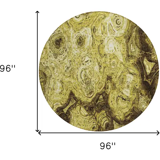 8' Gold Wheat And Chocolate Round Abstract Washable Indoor Outdoor Area Rug Photo 3