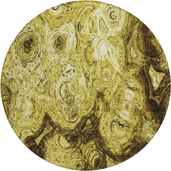 8' Gold Wheat And Chocolate Round Abstract Washable Indoor Outdoor Area Rug Photo 2