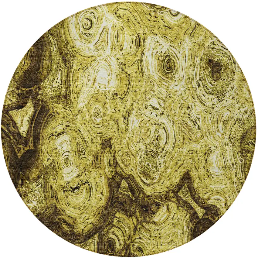8' Gold Wheat And Chocolate Round Abstract Washable Indoor Outdoor Area Rug Photo 4